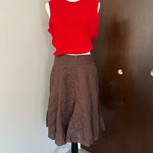 90s Le Chateau Chocolate Brown A-Line Linen Skirt